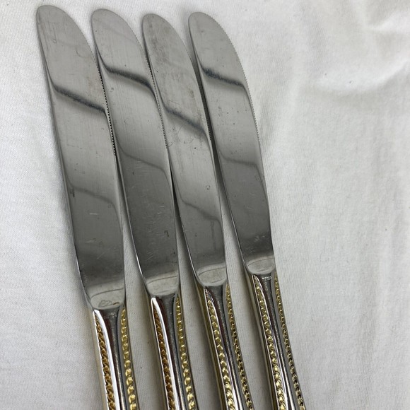 4 Retroneu GOLD ACCENT Chain 9 1/2” Dinner Knife 18/8 Korea Stainless Pre owned - Picture 5 of 7